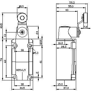 Interruptor de posição industrial 3SE5112-0CH01 com alavanca de torção e material metálico durável