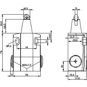 Interruptor de posição de metal industrial 3SE51220CD02 com pistão de rolos largos para automação