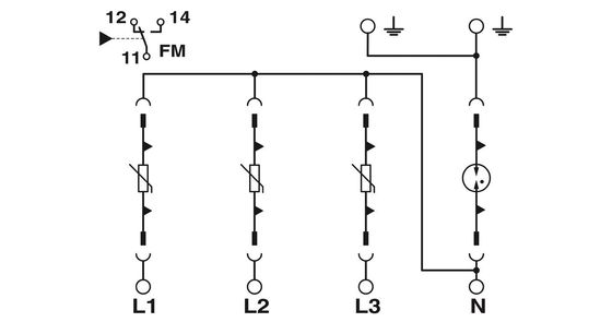 Proteção 2800183 VAL-MS-T1/T2 335/12.5/3 1-FM Classe 1/2 Protector contra raios/surgens