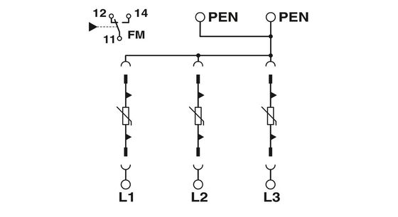 VAL-MS-T1/T2 335/12.5/3 0-FM Classe 1/2 Protetor contra raios/alterações de tensão para 5V-250V AC 4 Pole