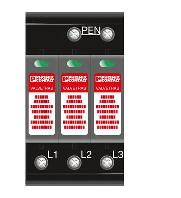 4 Pólo 2800189 VAL-MS-T1/T2 335/12.5/3 0 Classe 1/2 Protector contra raios e sobretensões para 380V