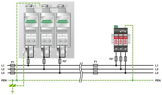 380V Voltagem nominal 4 Pólo 2800531 PWT 100-800AC-FM Classe 1/2 Protector contra raios/surgens