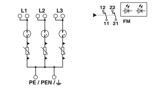 380V Voltagem nominal 4 Pólo 2800531 PWT 100-800AC-FM Classe 1/2 Protector contra raios/surgens