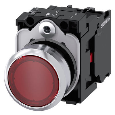 3SU1152-0AB20-1CA0 Botão plano de metal brilhante iluminado para SIRIUS ACT Botão de pressão em vermelho
