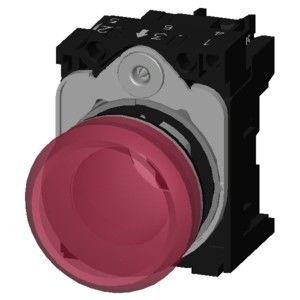 Lente lisa, vermelho, de metal, brilhante, iluminada, luz piloto 230V AC SIRIUS ACT Unidade completa