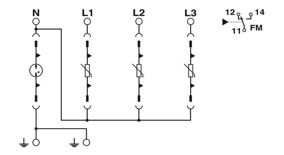 VAL-MS 320/3 1/FM-UD Protector contra sobretensões de tipo 2 com 4 polos e 320 V de tensão nominal AC