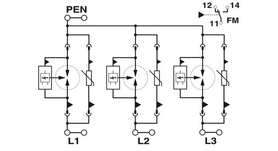 FLT-SEC-T1 T2-3C-350/25-FM Tipo 1 2 Protector contra sobretensão combinado 3 polos Tensão nominal 350V