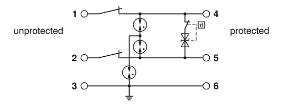 Protector contra sobretensões TTC-6P-2-HC-M-24DC-PT-I com 2 polos e tensão nominal de 24 V DC