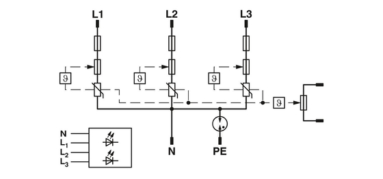 Contacto Phoenix Tipo 1 Protector contra sobretensão Plug Voltagem nominal 350/25V Número de pólo 4