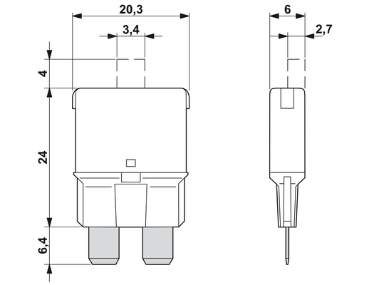 Interruptores de circuito de dispositivos magnéticos térmicos de corrente contínua de 40 V com tensão nominal de 32 V por contacto Phoenix
