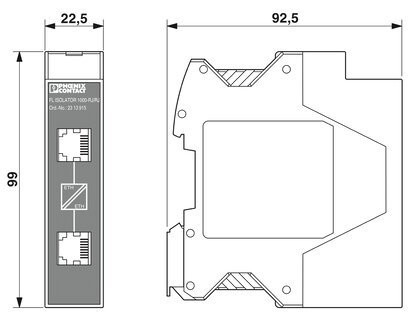 2313915 Phoenix Contact Automatização Industrial Peças sobressalentes Modem FL ISOLATOR 1000-RJ/RJ 22,5*99*92mm