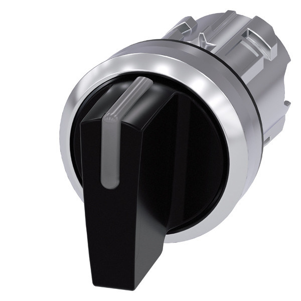3SU1052-2BM10-0AA0 SIRIUS ACT Selector Switch Metal Brilhante Manôvel Curto 3 Posições Preto
