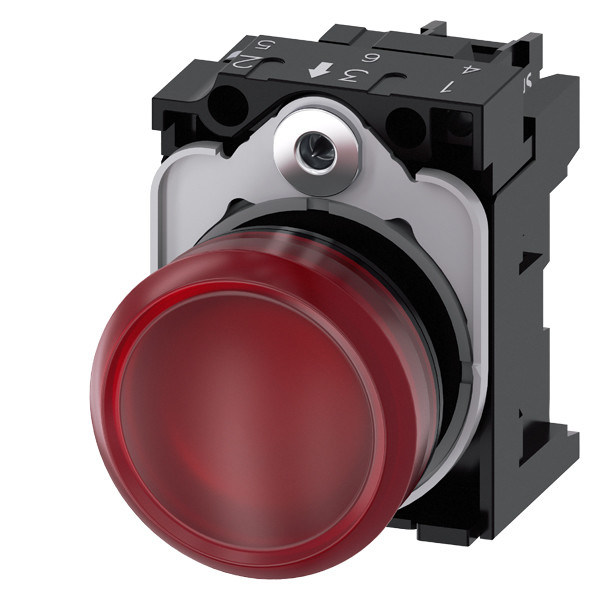 230V AC Luz piloto de plástico vermelho Unidade completa com lente lisa 3SU1106-6AA20-1AA0