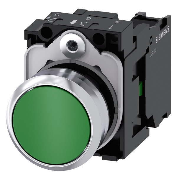 3SU1150-0AB40-1BA0 SIRIUS ACT Pushbutton Verde Metal Brilhante Flat Button para momentâneo