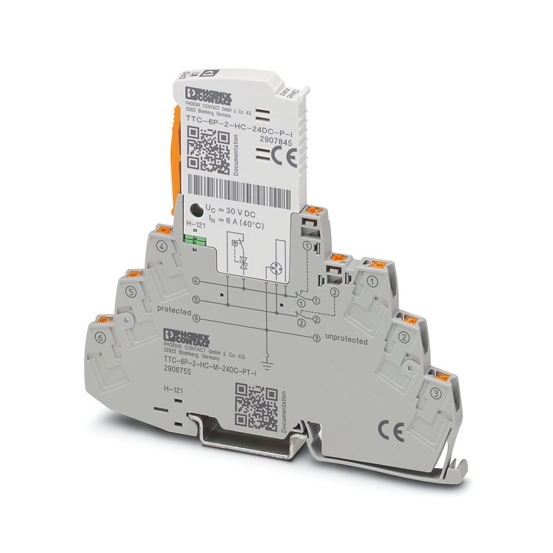 Protector contra sobretensões TTC-6P-2-HC-M-24DC-PT-I com 2 polos e tensão nominal de 24 V DC