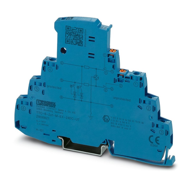 Protector contra sobretensões TTC-6-2X1-M-EX-UT-I de 2 polos de corrente contínua de 24 V para protecção contra sobretensões industriais