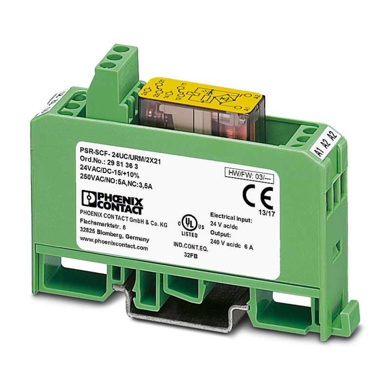 17.5*75*60.5MM Relais de acoplamento de contacto Phoenix PSR-SCF-24UC/URM/2X21 com carga de contacto