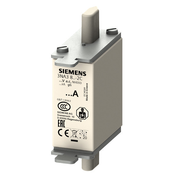 PLC 3NA3812-2C LV HRC Fuse Link GL/GG, com agulhas de aderência não isoladas e indicador frontal